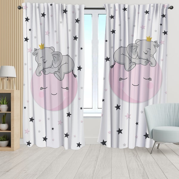 Sweety Elephant,Stars Curtain,Customize Curtain,Baby Room Curtain,Kidsroom Decor,Gift for Baby,Home Decor Curtains,Decorative Curtain