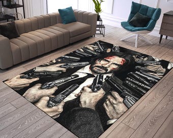 John Wick, Action Movie Rug, Popular Movie Rug, Movie Rug, Movie Decor, Cool Rugs, Teen Room Rug, Custom Rug, Personalized Gifts, Area Rug