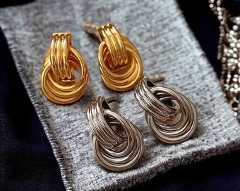 Gold Love Knot Triple Hoop Earrings - Linked Door Knocker Hoops - Unique Statement Jewelry - Shop Now for Trendy Style!