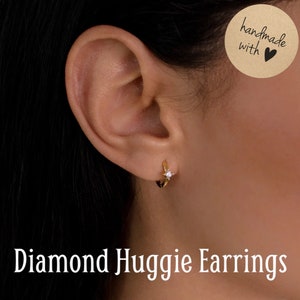 Diamond Huggie Earring • Small Diamond Hoop Earrings • Minimalist Earrings for Women • Dainty Diamond Jewelry  • Elegant Gift for Her