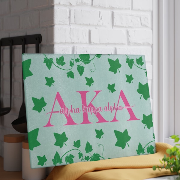 Personalized Alpha Kappa Alpha Pink & Green Glass Cutting Board,Charcuterie Board,Cheese Board, Serving Platter New Home Gift, Sorority Gift