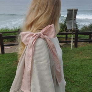 Handmade linen detachable bow bag with patterned cotton lining tote bag