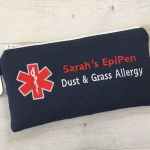 Double sided Medical Alert pouch, EpiPen Inhaler Case, Emergency Medical Bag, Allergy Alert, First Aid Kit, Zippered Pouch, Personalized image 7