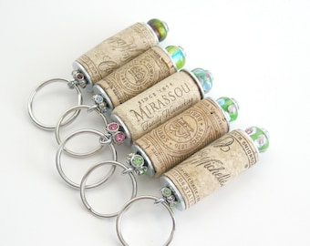 Wine cork keychain, wine lover, bead keychain, Key Fob, Gift, Key Ring