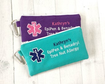 Medical Alert Pouch, Front Only, Personalized EpiPen Case, Epinephrine, Auto Injector Bag, First Aid Kit, Medical Bag, Anaphylaxis, Auvi-Q