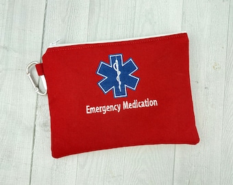 Large Medical Alert pouch, EpiPen Inhaler Case, Emergency Bag, Spacer Chamber, Allergy Alert, First Aid, Zippered Pouch, Personalized