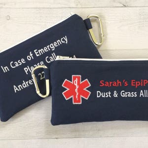 Double sided Medical Alert pouch, EpiPen Inhaler Case, Emergency Medical Bag, Allergy Alert, First Aid Kit, Zippered Pouch, Personalized image 6