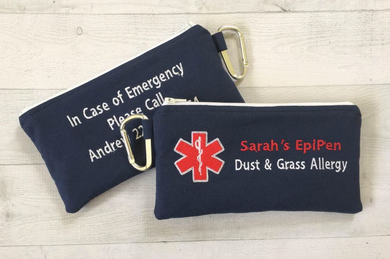 Double sided Medical Alert pouch, EpiPen Inhaler Case, Emergency Medical Bag, Allergy Alert, First Aid Kit, Zippered Pouch, Personalized image 6