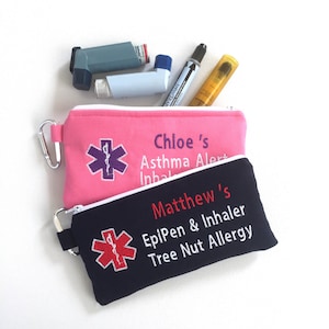 Medical Alert, Front Only, Personalized EpiPen Inhaler Case, holder, Epinephrine, Auto Injector Bag, First Aid Kit, Emergency Medication,