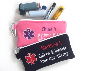 Medical Alert, Front Only, Personalized EpiPen Inhaler Case, holder, Epinephrine, Auto Injector Bag, First Aid Kit, Emergency Medication,