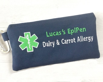 Medical Alert, Front Only, Personalized Inhaler EpiPen Case, holder, Epinephrine, Auto Injector Bag, First Aid Kit, Emergency Medication,