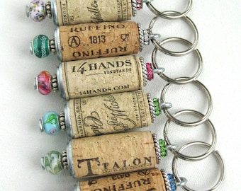 Wine cork keychain, beaded cork keychain, cork keyring, bridesmaids gift, wedding favors