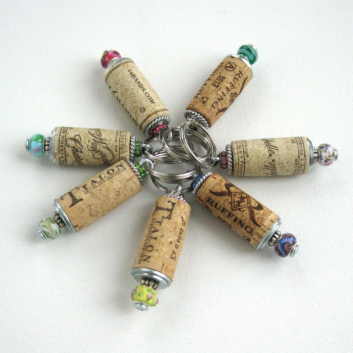 Wine Cork Keyring with Bead Dangles