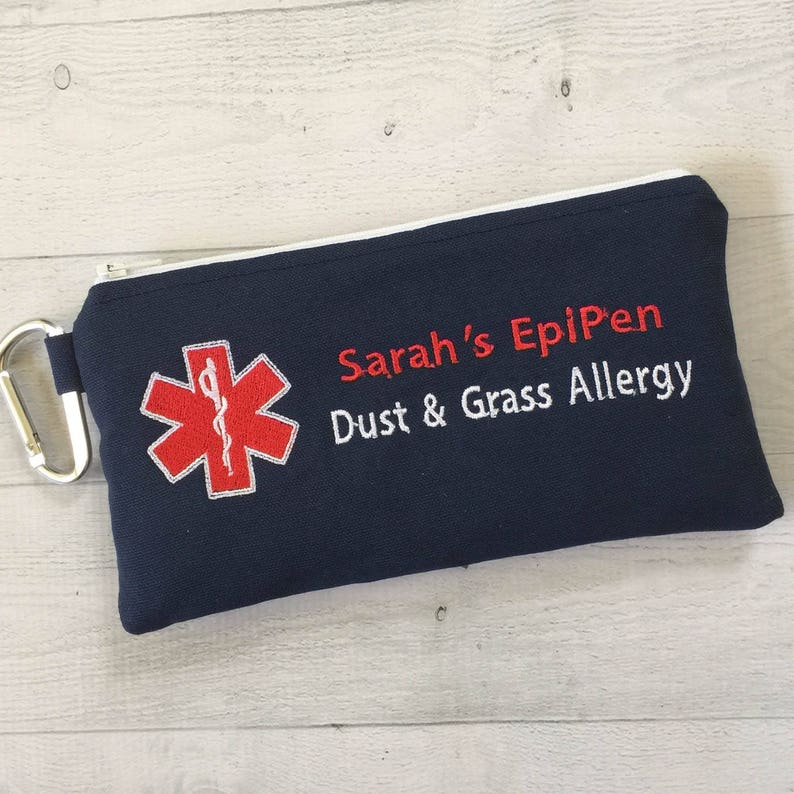 Double sided Medical Alert pouch, EpiPen Inhaler Case, Emergency Medical Bag, Allergy Alert, First Aid Kit, Zippered Pouch, Personalized image 5