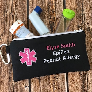 Double sided Medical Alert pouch, EpiPen Inhaler Case, Emergency Medical Bag, Allergy Alert, First Aid Kit, Zippered Pouch, Personalized image 3