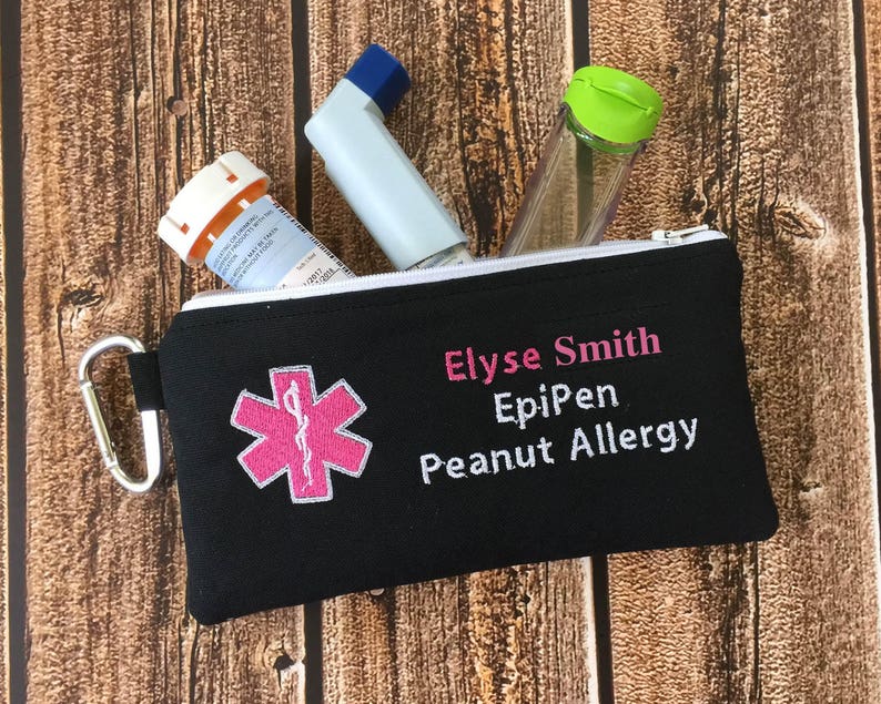 Double sided Medical Alert pouch, EpiPen Inhaler Case, Emergency Medical Bag, Allergy Alert, First Aid Kit, Zippered Pouch, Personalized image 3