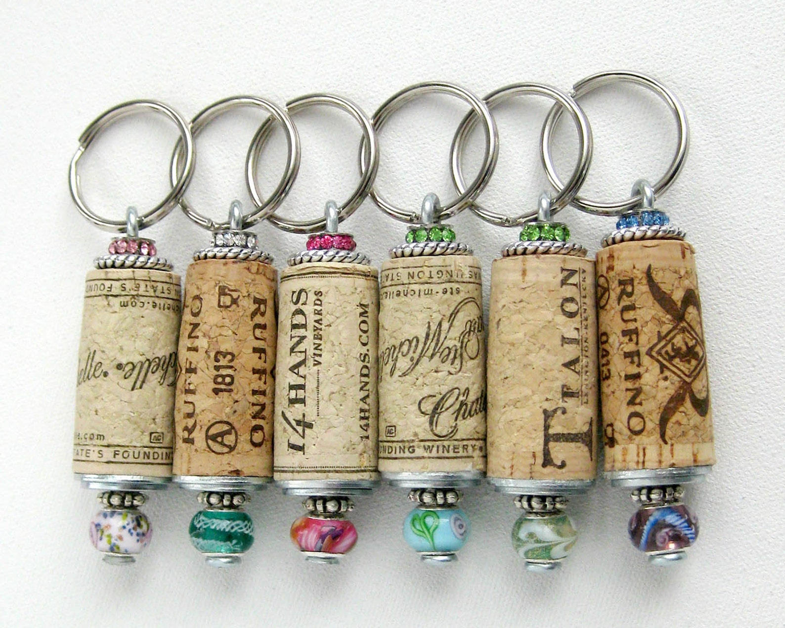 Wine Cork Keychain Beaded Cork Keychain Cork Keyring Etsy
