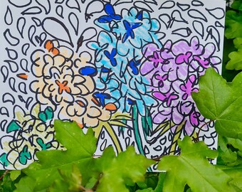 Title: „flower sketch” - Doodle Art, hand-drawn, unique piece, abstract painting, street art, canvas painting, marker art, flowers, sketch