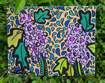 Title: „purple growth’s“ - Doodle Art, hand-drawn, unique piece, abstract painting, street art, canvas painting, flowers