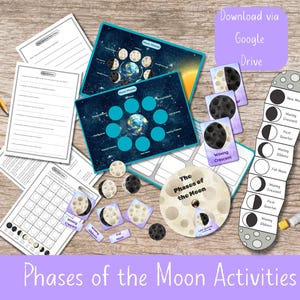 Activiteitenpakket Phases of the Moon | Wetenschapshulpmiddelen voor kinderen | Begrip, wiel, uitvouwbaar, kaarten, maanreeks, maanexperiment
