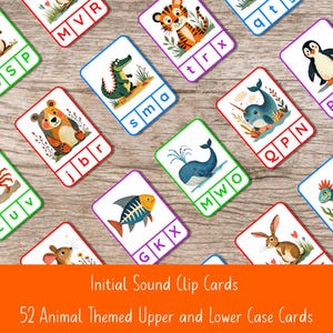 Tarjetas de recortes fonéticos con sonidos iniciales de animales - A4, letras de EE. UU. (mayúsculas y minúsculas) - Centro de alfabetización para preescolar y jardín de infantes