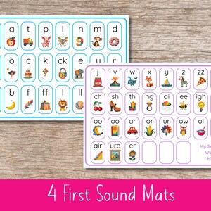 Cuatro tapetes fonéticos de sonidos / Juego de tapetes fonéticos de letras y sonidos / A4 y letras de EE. UU. PDF / Combinaciones de alfabetización temprana, dígrafos, equipos de vocales