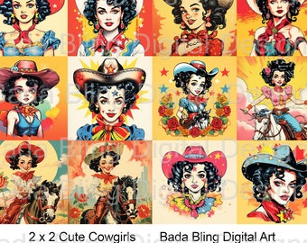 2 x 2 Cute Cowgirls, retro cowgirls, country western pinups rodeo cowgirls  country western  cowgirl jewelry western images for jewelry