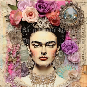 Frida Kahlo Collage #2 de 4 grande imagem para impressão arte original POD Use Is OK blocos de tecido páginas de diário camisetas cadernos decoupage