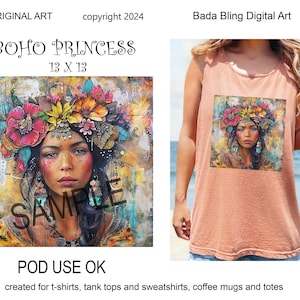Transferencia de imagen grande BOHO Princess, 13 x 13 JPEG, Descarga instantánea, Impresión bajo demanda uso OK, descargas digitales boho gitanas