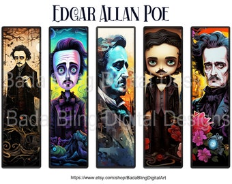 Edgar Allen Poe printable bookmarks, original art, digital collage sheets, INSTANT Digital Downloads, gifts for readers, The Raven
