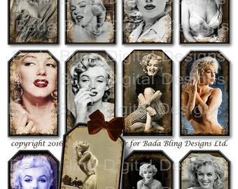 Diva, Damsel, Dame...Marilyn Monroe, gift tags, tag collage sheets, INSTANT Digital Download at Checkout, printable gift tags, Marilyn