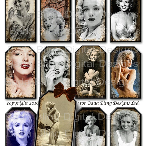 Diva, Damsel, Dame...Marilyn Monroe, gift tags, tag collage sheets, INSTANT Digital Download at Checkout, printable gift tags, Marilyn