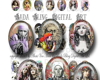 Gypsies, Mystics and Fortune Tellers, 18mm x 25mm cabs , digital collage sheet,  INSTANT Download at Checkout, boho jewelry,gypsy,circus