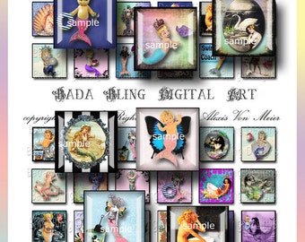 Altered Art Mermaids, mermaid collage sheets, inchies, INSTANT  Digital Download at Checkout, mermaid pendants