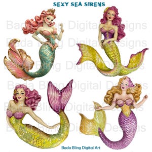 Sexy Sea Sirens mermaid collage sheets 1 PNG and 2 JPEG files INSTANT Digital Download mermaid digitals  Free mermaid collage sheet incl.