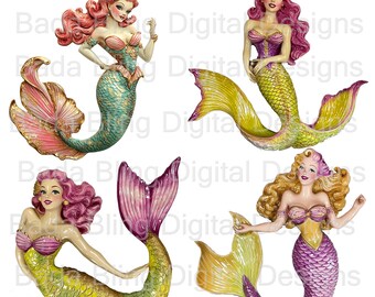 Sexy Sea Sirens mermaid collage sheets 1 PNG and 2 JPEG files INSTANT Digital Download mermaid digitals  Free mermaid collage sheet incl.