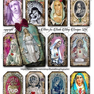 Etiquetas de regalo de Oración Antigua y Tarjeta Sagrada, hoja 2, hojas de collage religioso, Descarga digital INSTANTÁNEA al momento de pagar, Madonna, María, católica