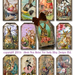 Easter Bunny gift tags,  INSTANT Digital Download at Checkout, printable gift tags, Easter collage sheets, bunny tags Easter decor