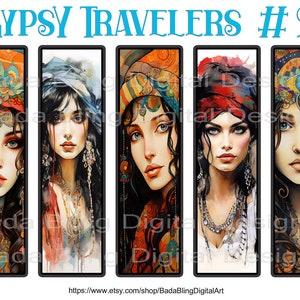 Viajeros gitanos n.° 2, marcadores gitanos para imprimir, arte original, hojas de collage digitales, descargas digitales INSTANTÁNEAS, regalos para lectores, arte bohemio