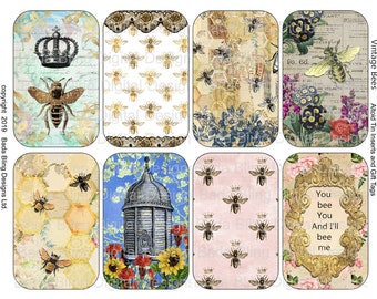 Vintage Bees, Altoid tin inserts or elegant gift tags INSTANT Downloads, shrines, printable gift tags, bee ephemera, queen bee, wedding tags