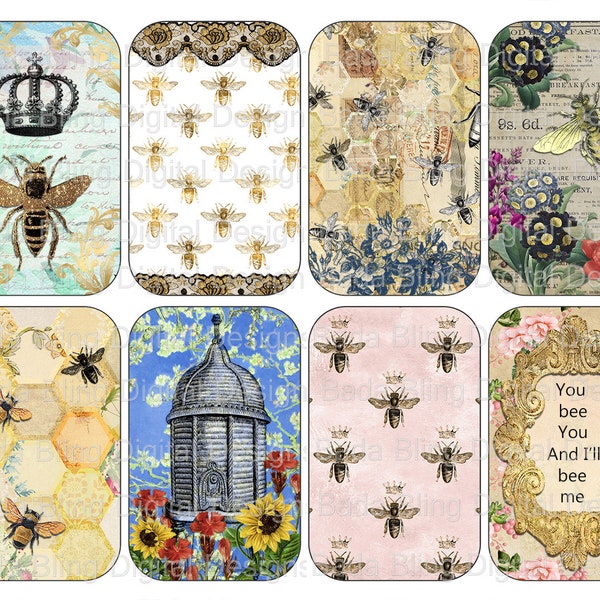 Vintage Bees, Altoid tin inserts or elegant gift tags INSTANT Downloads, shrines, printable gift tags, bee ephemera, queen bee, wedding tags