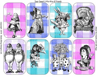 Alice and Friends, printable gift tags, Altoid tin inserts, INSTANT Digital Downloads, Alice in Wonderland digital collage sheets