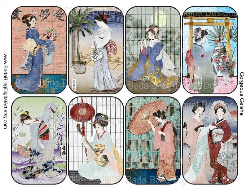 Gorgeous Geisha for Altoid tin art, printable gift tags, digital collage sheets, INSTANT Digital Download, Geishas, vintage Orientals, zen image 2