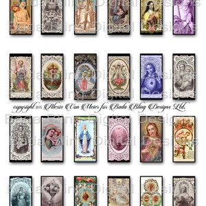 May include: A sheet of 20 antique holy cards, each featuring a different religious image. The cards are printed on paper and have a vintage look. The images include a variety of saints, angels, and religious scenes. The cards are 23mm x 48mm in size.