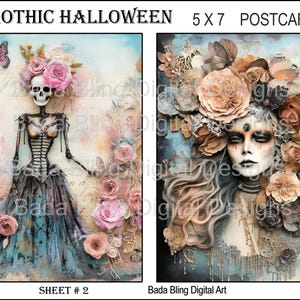 Cartões postais góticos de Halloween nº 2 de 4 cartões postais originais para impressão, folhas de colagem digital, downloads digitais instantâneos, cada imagem tem 5 x 7