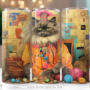 Boho-Katzen-Becherfolie, Originalkunst, 20-Unzen-Becher-Sublimationsdesigns, JPEG- und PNG-Dateien, SOFORT-Download, Boho-Becher-Designs, Katzenbecher