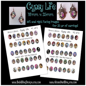 Vida gitana, imágenes originales para cabinas ovaladas de 18 mm x 25 mm, imágenes orientadas a la izquierda y a la derecha, descargas INSTANT, joyas boho, gitanos, adivinos, tarot