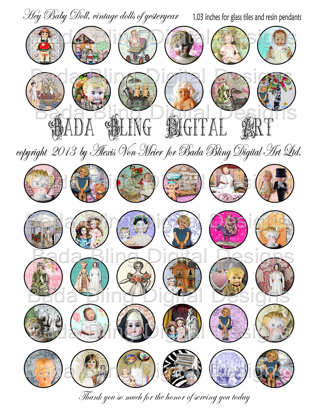 Hey Baby Doll 25mm 20mm and 16mm Circles... INSTANT DIGITAL Etsy