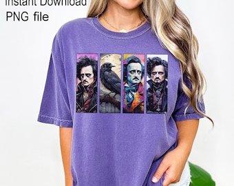 Edgar Allan Poe PNG-bestand, originele Poe-afbeeldingen voor Halloween-T-shirts en herfstsweatshirts. Direct te downloaden (print-on-demand). Gebruik is toegestaan. Raven Digitals.