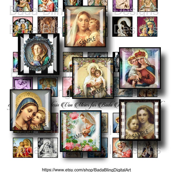 inchies, Madonna and Child, collage sheets for pendants, INSTANT Download at Checkout, religious collage sheets,Mary,Madonna,catholic images